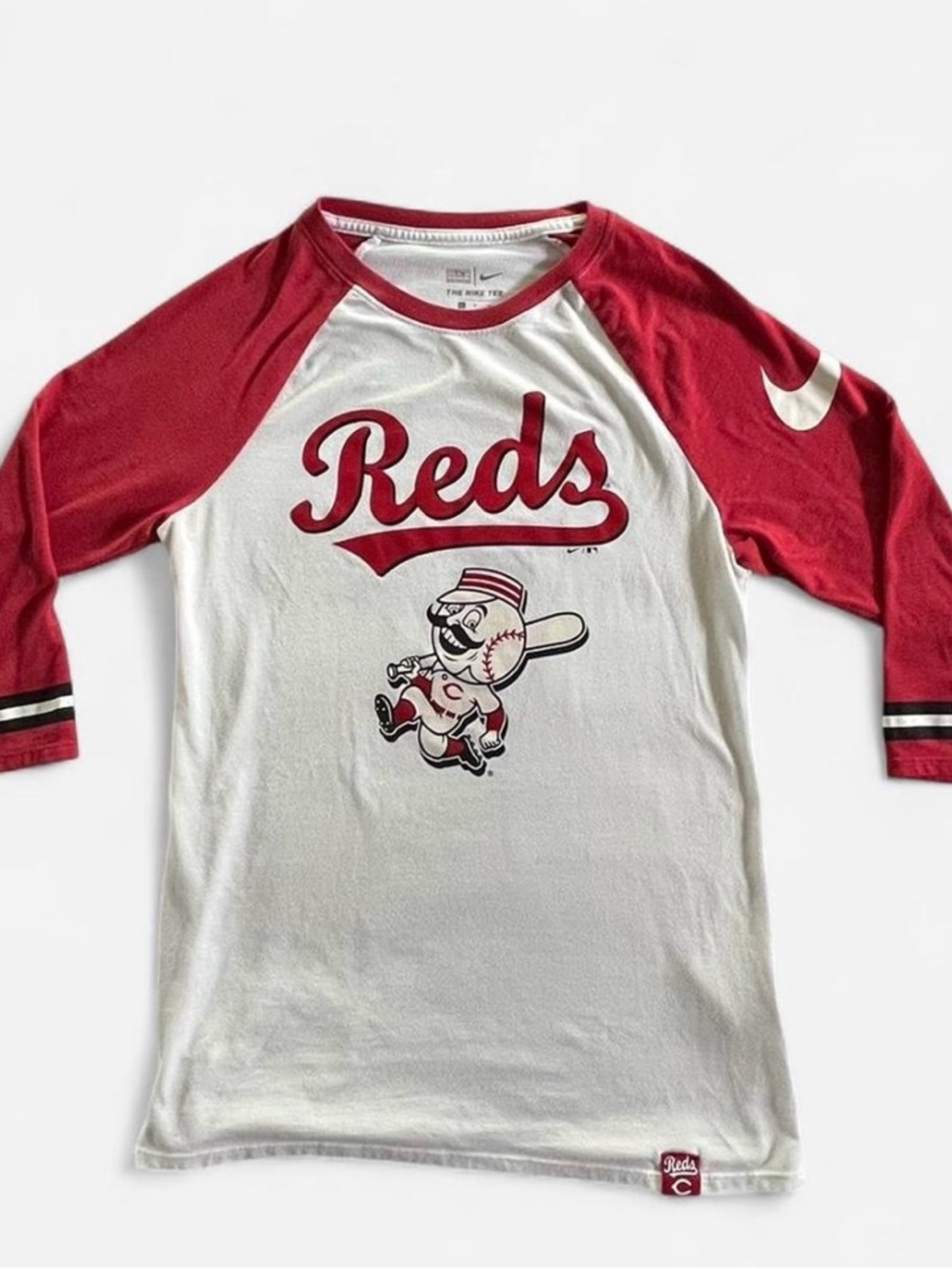 Cincinnati Reds Womens Raglan Baseball Tee - White & Red
